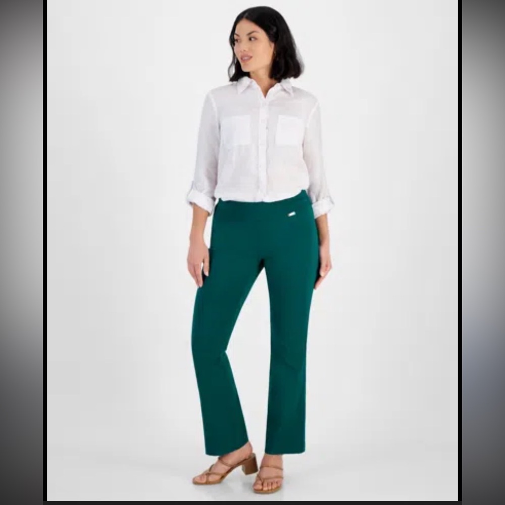I.N.C. International Concepts Petite Bootcut Pants High Waist Green Workwear 6P